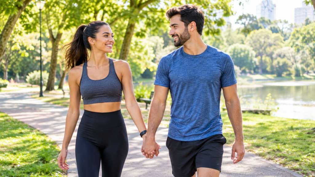 casal praticando exercícios ao ar livre